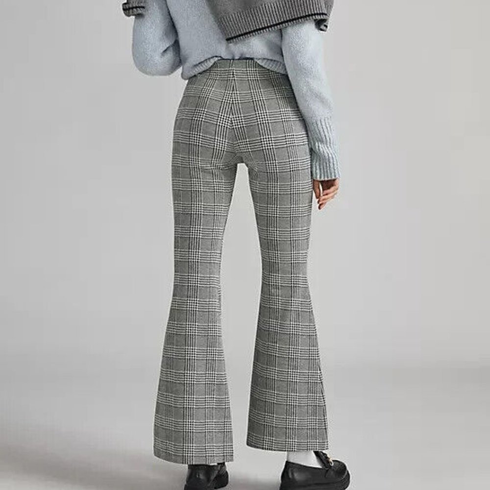Anthropologie Maeve XL NWT Plaid Wide-Leg Pants Pull On Flare Kick Black New - Picture 2 of 6